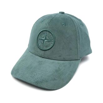 Stone Island Caps, male, Green, Size: ONE SIZE Green Corduroy Baseball Cap