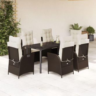 vidaXL Set Comedor De Jard&iacute;n 7 Pzas Con Cojines Rat&aacute;n Sint&eacute;tico Marr&oacute;n Vidaxl
