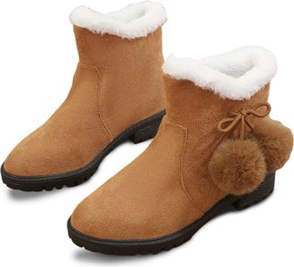 Generic Winter Womens Ankle Boots Fashion Winter Warm Soft Velvet Plus Size Comfort Footwear with Thick Sole Design (Brown, 6. 5)