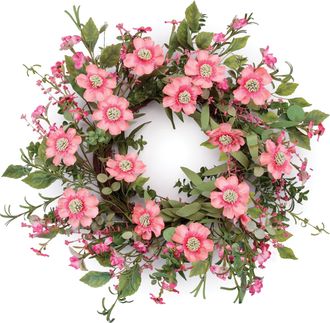 Melrose International Mixed Pincushion Floral Wreath 22D - Pink, Green