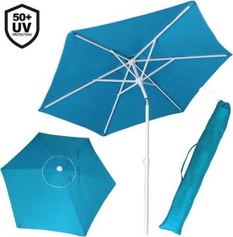 Trade Shop Trade Shop - Ombrellone Mare Spiaggia Giardino Acciaio Inox Grande 210cm Azzurro Con Custodia
