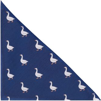 King & Priory Goose Navy Blue Herringbone Embroidered Pocket Square, Handkerchief