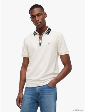 Tommy Hilfiger Mens Classic Fit Quarter-Zip Polo - White - XL