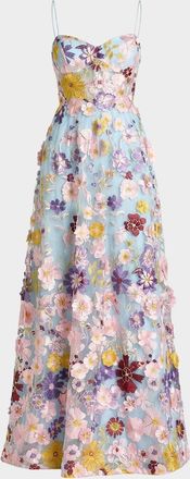 Mac Duggal Floral Applique A-Line Bustier Gown