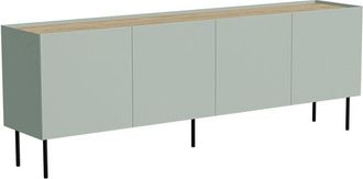 Dmora Credenza Sagrado, Madia da salotto con quattro ante battenti e vani interni, Rialzata da terra, 200x40 h70 cm, Verde e Rovere