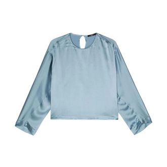 Seventy Blouses, female, Blue, Size: S Cropped Satin Shirt