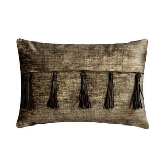 OEM Funda De Almohada Lumbar Marr&oacute;n De 30 X 56 Cm, Material De Gamuza Aterciopelada Con Textura Metalizada Y Borlas, Color Liso, Estilo Moderno - Tassels 