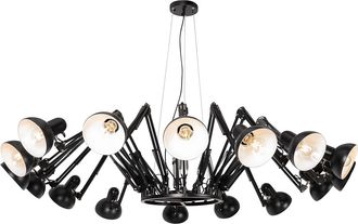 QAZQA Industrial L&aacute;mpara Colgante Industrial Negra 16 Luces Regulables - Hobby Spinne Acero Redonda Adecuado Para Led Max. 16 X 60 Watt - Qazqa