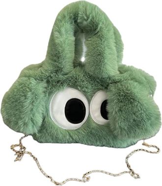 Generic Cute big-eyed dog chain bag autumn and winter faux plush bag(green)