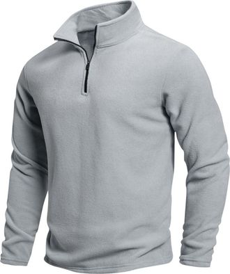 Generic Quarter Zip Jumper Men No Hood Fleece Sweatshirts Long Sleeve Thermal Fleece Sweaters Mock Neck Slim Fit Pullover Plain Colour Warm Sweatshirt with Po
