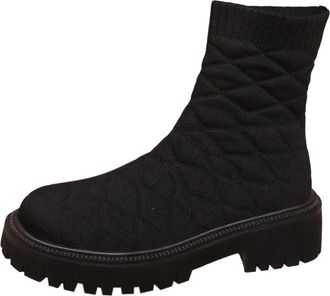 Generic Womens Ankle Boots Knit Stretch Chelsea Booties Stylish Round Toe Breathable Low Heel Non-Slip Comfortable Wide Width Slip On Boots Indoor Outdoor