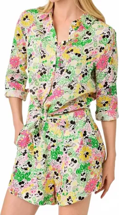 Lilly Pulitzer Sea View Linen Button Down Shirt In Multi Throwback Disney