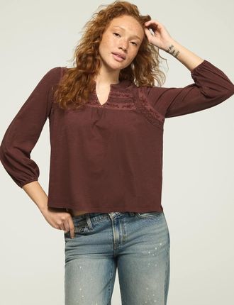 Lucky Brand Womens Trim Mix Knit Peasant Top