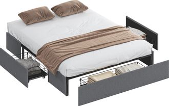 OEM Struttura Letto Matrimoniale A Doghe Con 3 Cassetti, In Legno, Poliestere E Metallo, 165x193x30 Cm, Grigio