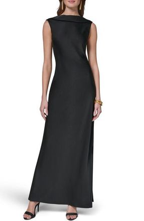 DKNY Ruffle Satin Gown in Black at Nordstrom, Size 12