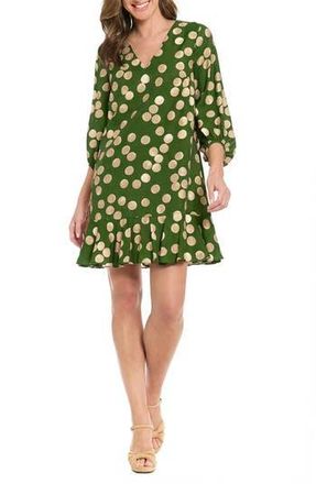 London Times Polka Dot Balloon Sleeve Ruffle Hem Shift Dress in Forest Elf/Nomad at Nordstrom Rack, Size X-Large