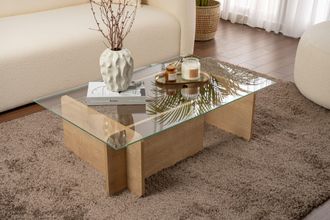 OEM Mesa De Centro Rectangular Nido De Cristal Fijo En Madera De Roble De 105 X 65 X 30 Cm Para Sal&oacute;n U Oficina