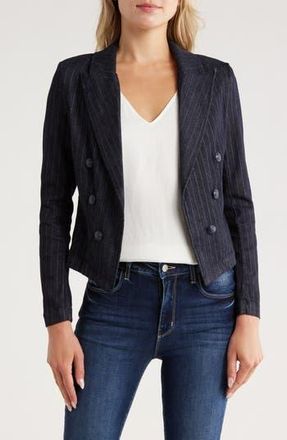 L'agence Wayne Pinstripe Double Breast Crop Jacket in Indigo/Blue Glitter Stripe at Nordstrom Rack, Size Xx-Large