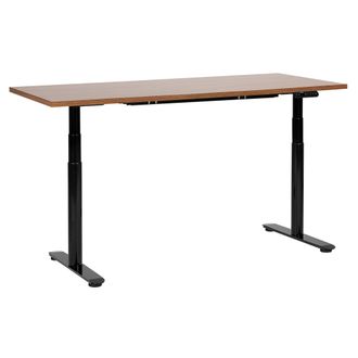 Beliani Beliani - Escritorio De Altura Regulable El&eacute;ctrico Dise&ntilde;o Moderno Patas Redondas 160 X 72 Cm Tablero Madera Oscura Soporte De Acero Negro Destinas