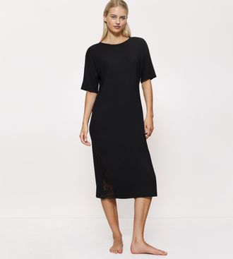 Triumph Nachthemd TRIUMPH Timeless Sensuality NDK SSL, Damen, Gr. 36, N-Gr, schwarz, Single Jersey, 94% Modal, 6% Elasthan, unifarben, bequem Midi, Rundhals, 