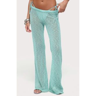 Edikted Bena Knit Flare Pants in Turquoise at Nordstrom, Size X-Small