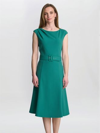 Gina Bacconi Womens Mary Belted Dress - Green - Size 10 UK