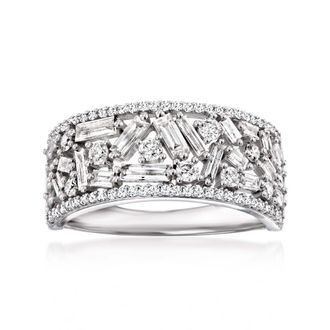 Ross-Simons Round and Baguette Diamond Ring in 14kt White Gold