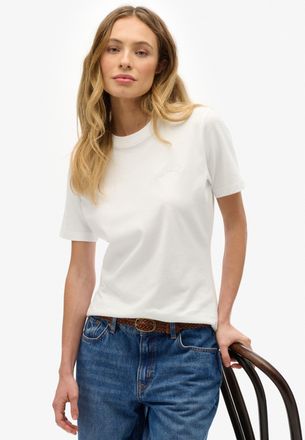 Superdry T-Shirt SUPERDRY ESSENTIAL LOGO EMB TEE, Damen, Gr. XXS, optic, Single Jersey, Obermaterial: 100% Baumwolle, unifarben, relaxed fit normal, Rundhals, 