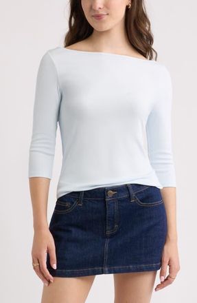 BP. Boat Neck Three-Quarter Sleeve Top in Blue Breeze at Nordstrom, Size Xx-Small