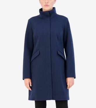 Cole Haan Womens Soft Twill Zip Up Coat - Blue Size 14