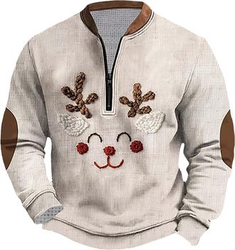 Generic funny christmas jumpers,Christmas Jumpers for Men UK Mens Sweatshirts 1/4 Zip Pullover Xmas Fashion Fleece Jumper mens Sweater Casual Long Sleeve Tops