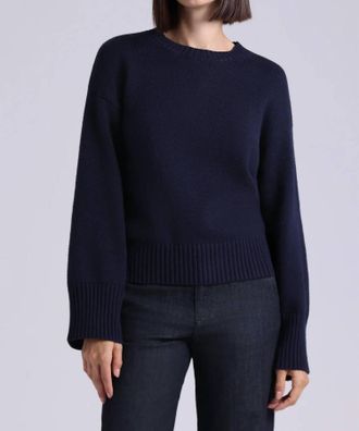Minnie Rose Cotton Blend Boxy Crew Sweater In Navy