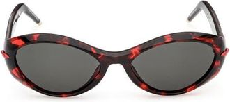 Christian Louboutin 55mm Oval Sunglasses in Red Havana /Bilayer Black at Nordstrom