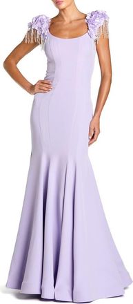 Mac Duggal Scoop Neck Mermaid Gown With Embellished Sleeves in Lilac at Nordstrom, Size 10