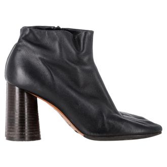 Celine Pre-owned Womens Zipped Block-Heeled Ankle Boots in Black Leather - Size EU 37