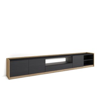 Skraut Home Mueble tv efecto madera negro y roble 310x37x50cm con Led