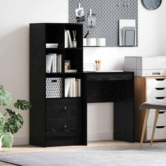 vidaXL Escritorio Con Almacenamiento Con Caj&oacute;n 2 Pcs Roble Negro Vidaxl