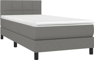 vidaXL Cama Box Spring Colch&oacute;n Y Luces Led Tela Gris Oscuro 90x190 Cm Vidaxl