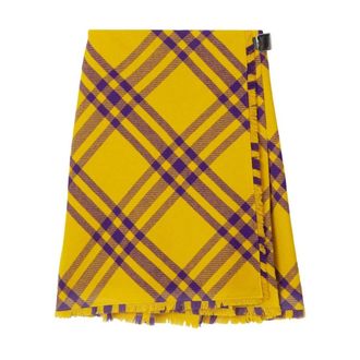 Burberry Short Skirts, female, Yellow, Size: 2XS Tartan Plaid Wrap Skirt with Fringed Hem