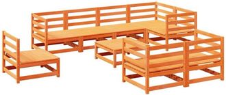 vidaXL Juego De Sof&aacute;s De Jard&iacute;n 9 Pzas Madera Maciza Pino Marr&oacute;n Cera Vidaxl