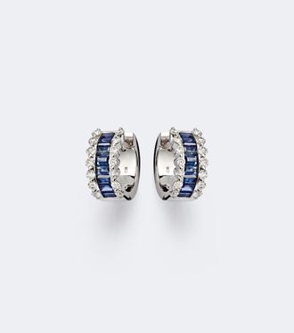 Bucherer Baguette Love 18kt white gold hoop earrings with sapphires and diamonds