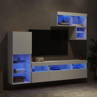 vidaXL Muebles De Tv De Pared Con Led 6 Pzas Madera Ingenier&iacute;a Blanco Vidaxl