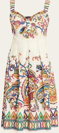 Etro Paisley Floral-Print Sleeveless Pleated Midi Dress