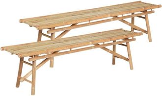 Beliani Conjunto de 2 bancos de jardín de bambú 180 cm madera clara Tindari
