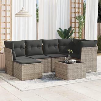 vidaXL Vidaxl - Set De Sof&aacute;s De Jard&iacute;n 7 Piezas Con Cojines Rat&aacute;n Pe Gris