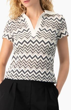 Ivonne Multicolor Chevron Knit Collared Polo Blouse in White at Nordstrom, Size 14