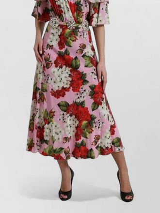 Dolce & Gabbana silk floral print crystal embellished short sleeve v-neck midi dress