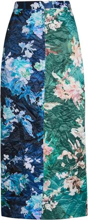 Erdem Floral-print Panelled Crinkled Satin Midi Skirt - Multicoloured 1 - 12 (UK12 / M)