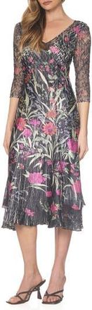 Komarov V-Neck Charmeuse & Chiffon Cocktail Dress in Bouganvilla Vine at Nordstrom Rack, Size X-Large