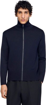 Sandro Zip-up wool cardigan in Navy Blue at Nordstrom, Size X-Large
